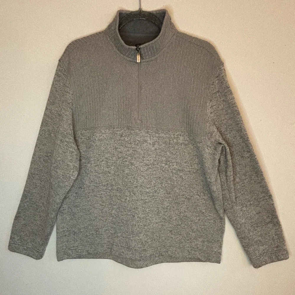 Van Heusen Flex Men's Beige 1/4 Zip-Up Long Sleeve Mock Neck  Sweater Size XL
